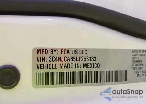 2020 Jeep Compass Sport Fwd из США, поврежденный, VIN 3C4NJCAB5LT253133